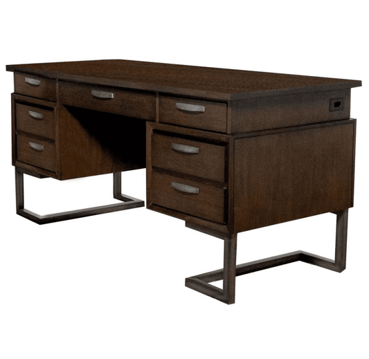 Marshall 6-drawer Executive Desk Dark Walnut and Gunmetal