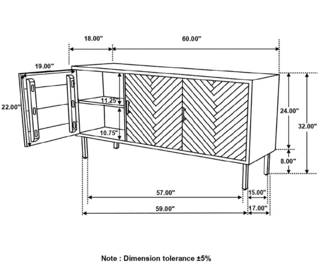 Misty Rectangular 3-Door Server Grey Sheesham