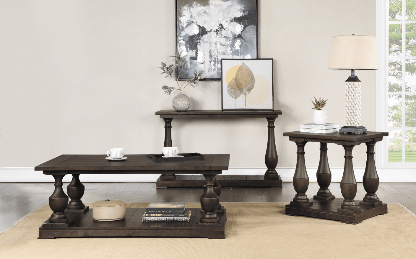 Walden Rectangular End Table With Turned Legs And Floor Shelf Coffee