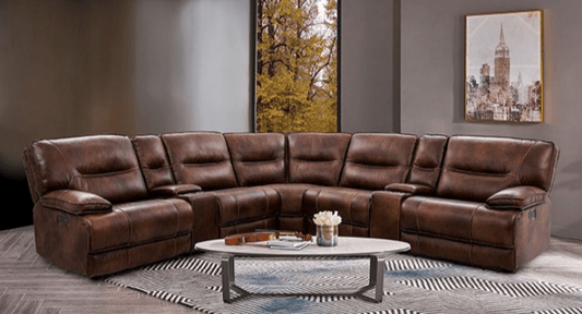 Louella Top Grain Leather Power Sectional - Rustic Brown