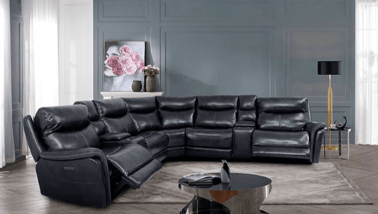 Braylee Top Grain Leather Power Sectional - Dark Navy