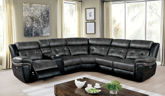 Brooklane Transitional 2-Tone Power Sectional - Gray & Black