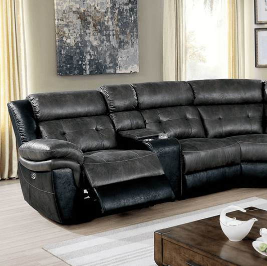 Brooklane Transitional 2-Tone Power Sectional - Gray & Black