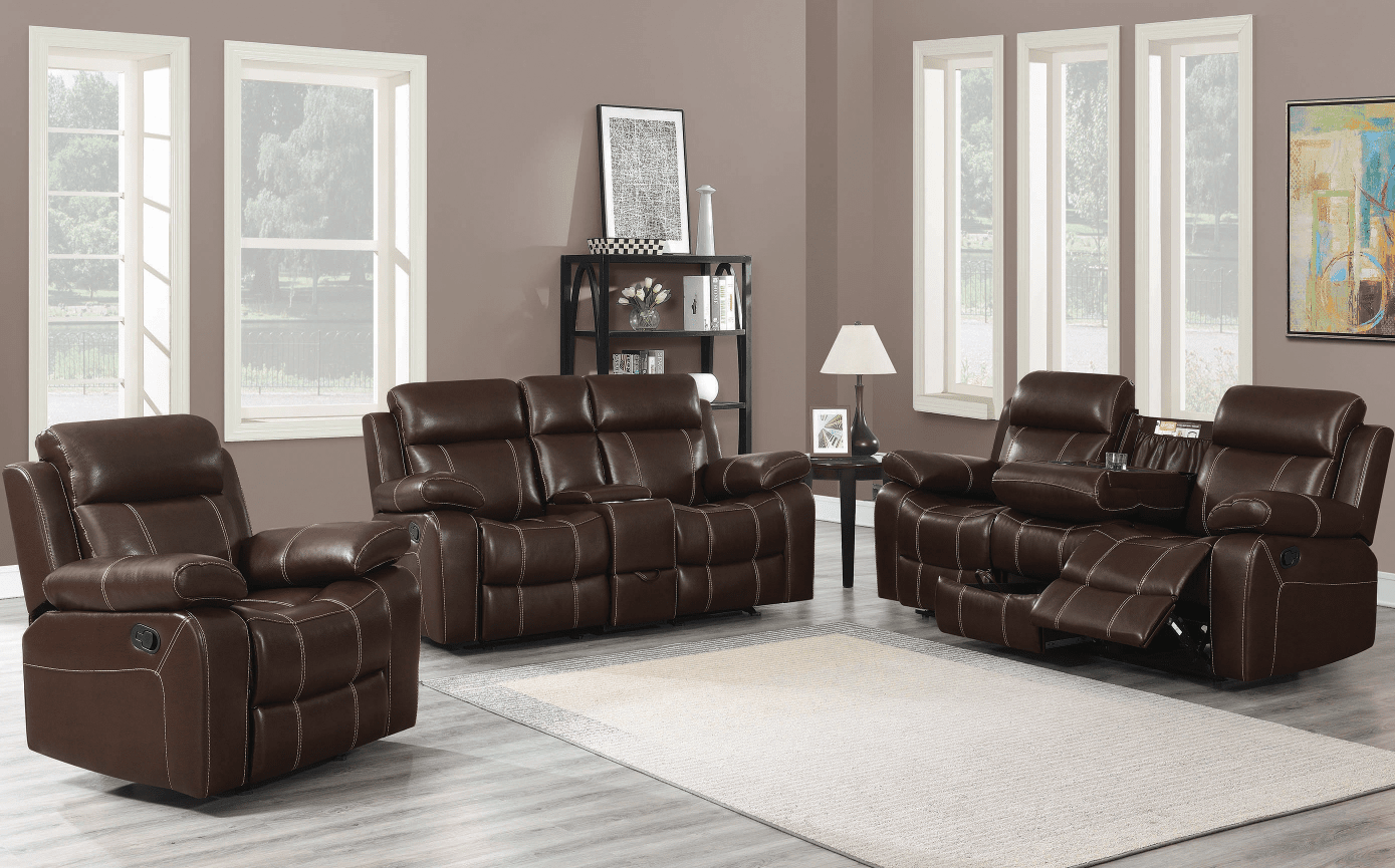 Myla Casual Brown Reclining Sofa with Drop Down Console