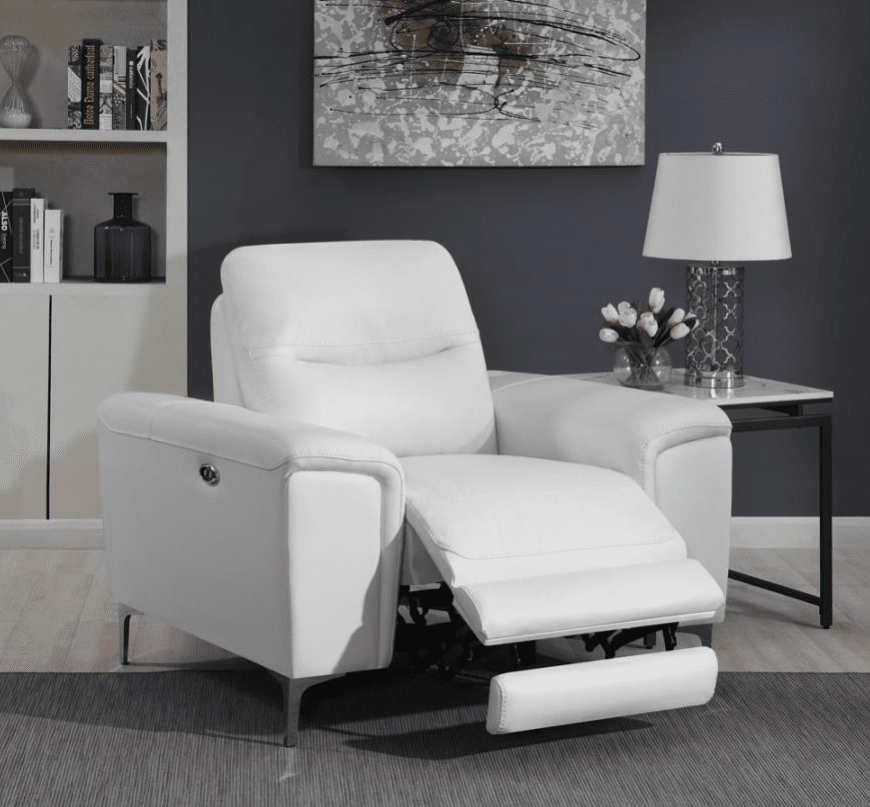 Phebe Bright White Top Grain Leather Power Reclining Chair