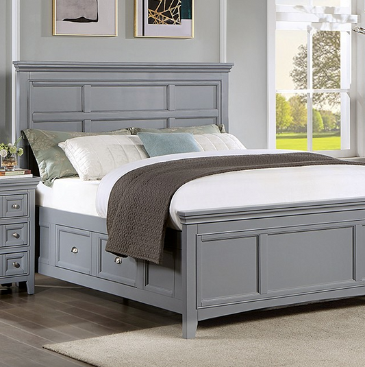 Castile Transitional Solid Wood King Bed - Gray