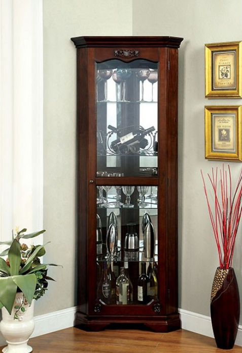 Ortley Traditional Corner Curio Cabinet - Walnut
