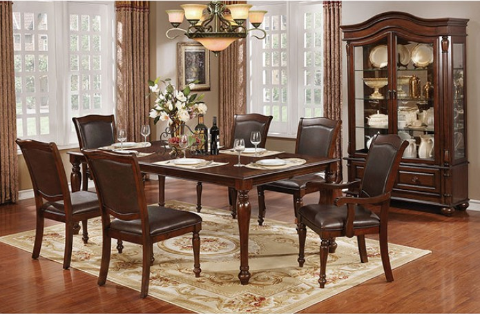 Sylvana Traditional Dining Set in Brown Cherry