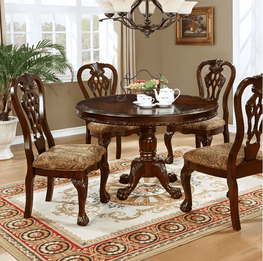 Elana 5-Piece Traditional Pedestal Dining Set - Brown Cherry
