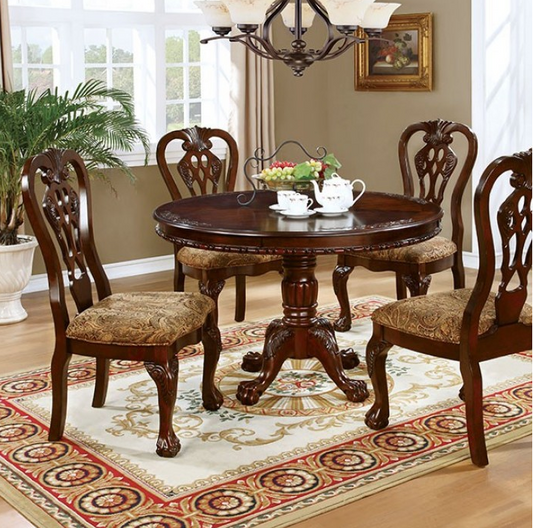 Elana Traditional Pedestal Dining Table - Brown Cherry