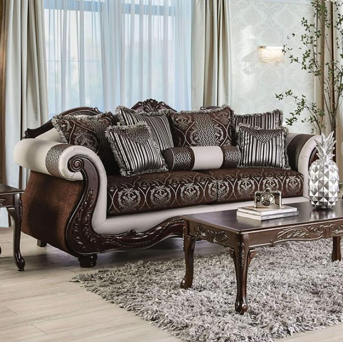 Navarre Traditional Chenille Rolled Arm Sofa - Brown