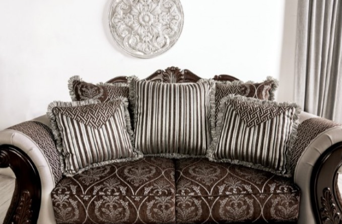 Navarre Traditional Chenille Rolled Arm Sofa - Brown