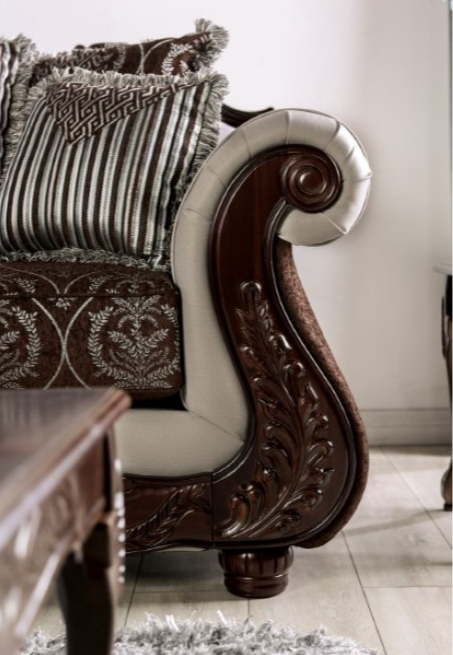 Navarre Traditional Chenille Rolled Arm Sofa - Brown