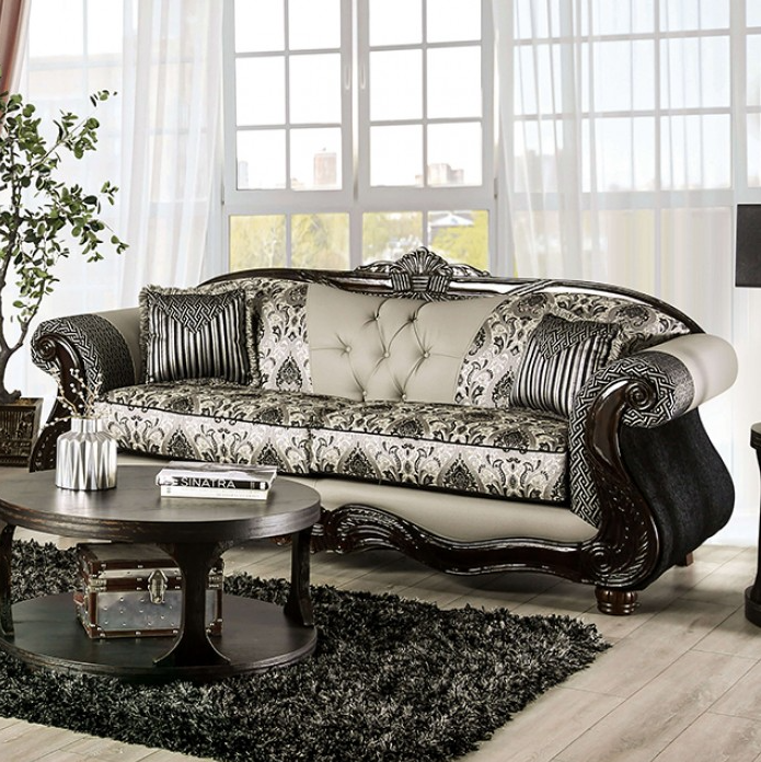 Crespignano Traditional Chenille Rolled Arm Sofa - Black/Gray