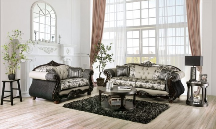 Crespignano Traditional Chenille Rolled Arm Sofa - Black/Gray