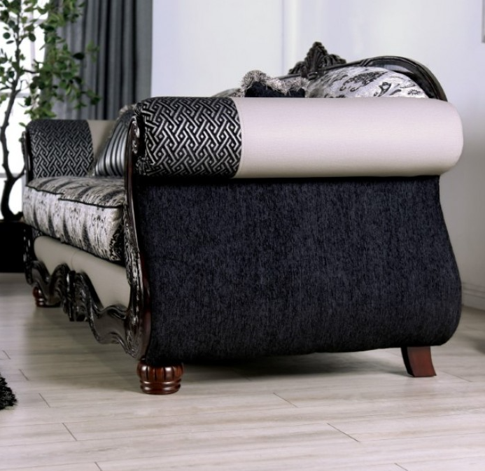 Crespignano Traditional Chenille Rolled Arm Sofa - Black/Gray