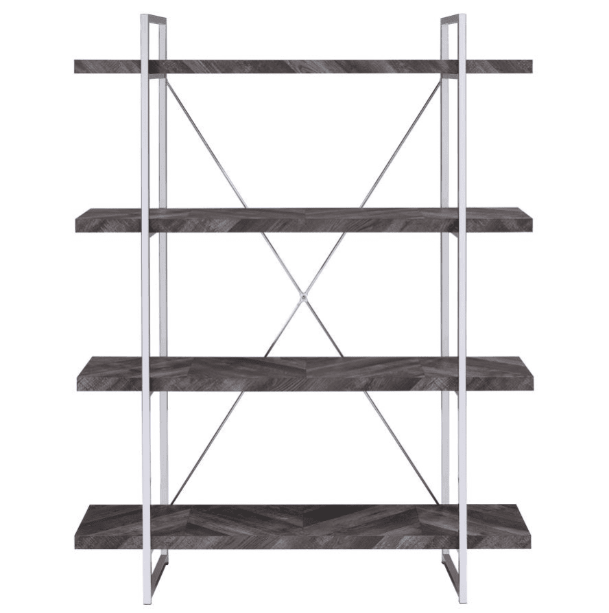 Grimma 4-shelf Bookcase Rustic Grey Herringbone