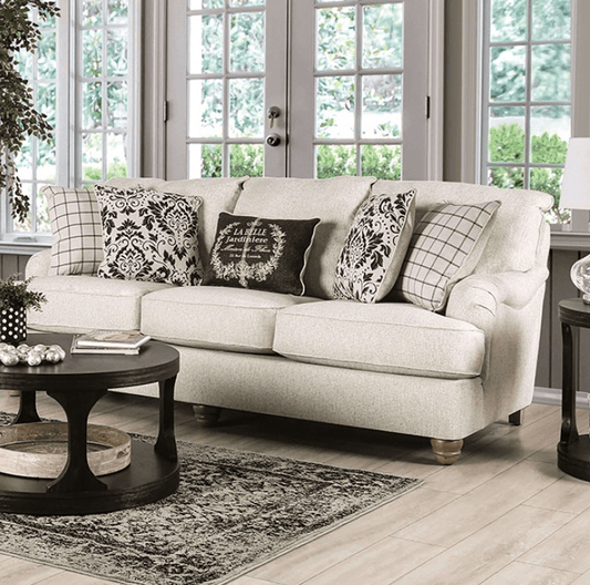 Mossley Transitional Upholstered Sofa & Loveseat Set - Ivory
