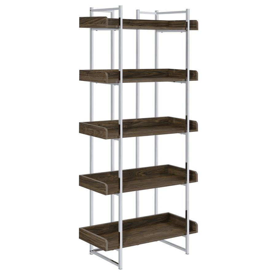 Angelica 5-Shelf Bookcase Walnut And Chrome