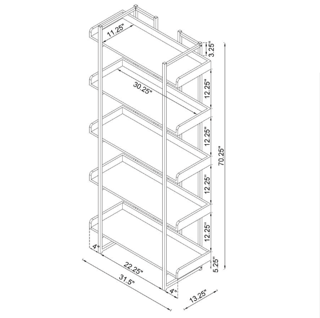 Angelica 5-Shelf Bookcase Walnut And Chrome