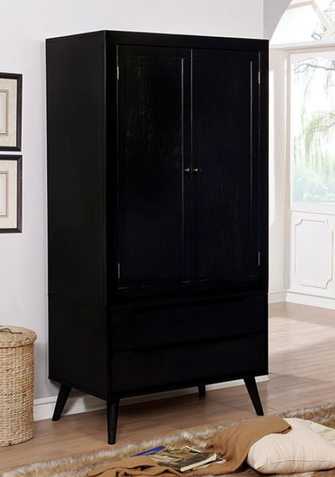 Lennart Black Finish Mid-Century Modern Armoire