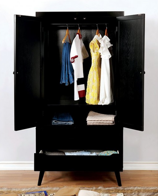 Lennart Black Finish Mid-Century Modern Armoire