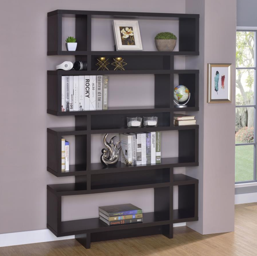 Reid Modern 4-Tier Open Back Bookcase in Cappuccino