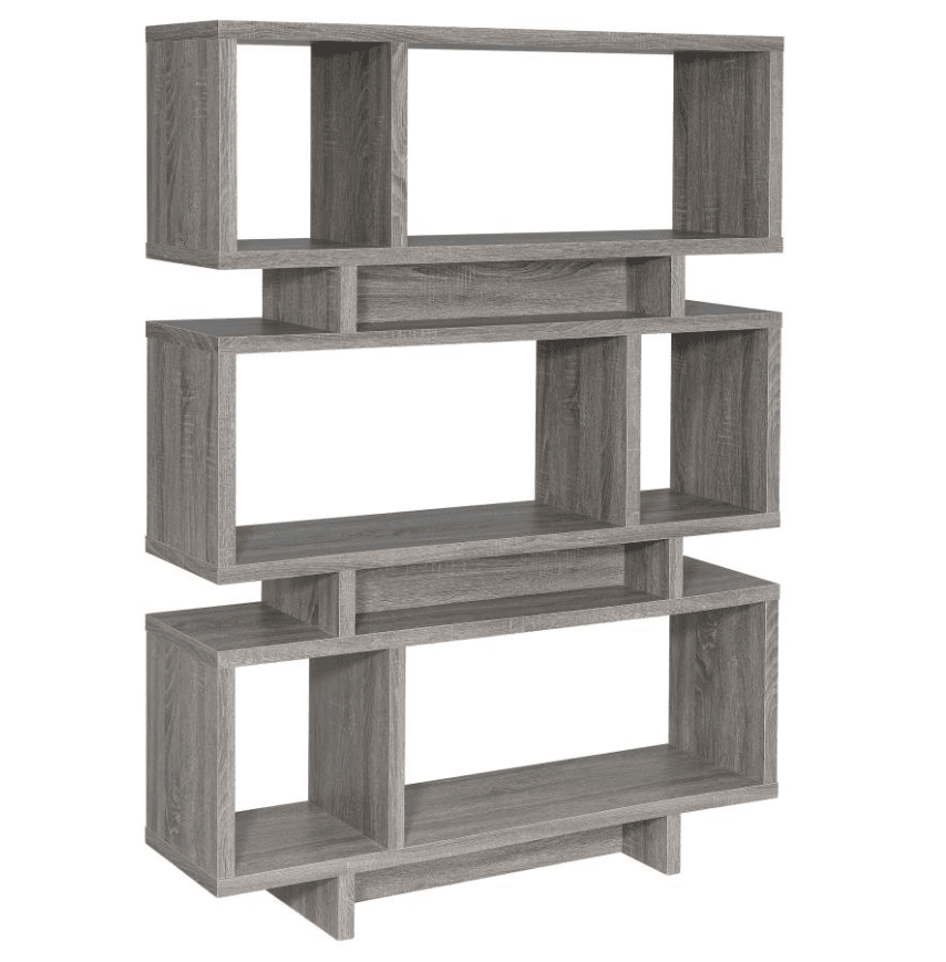 Reid Modern 3-Tier Open Back Bookcase in Weathered Gray