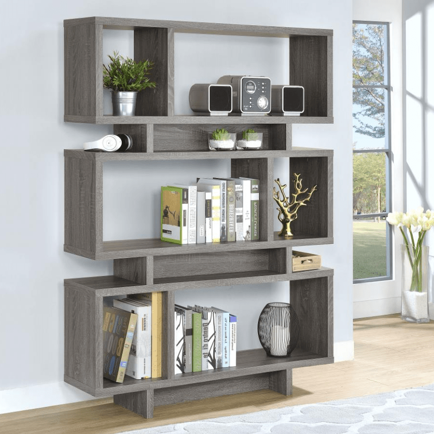 Reid Modern 3-Tier Open Back Bookcase in Weathered Gray