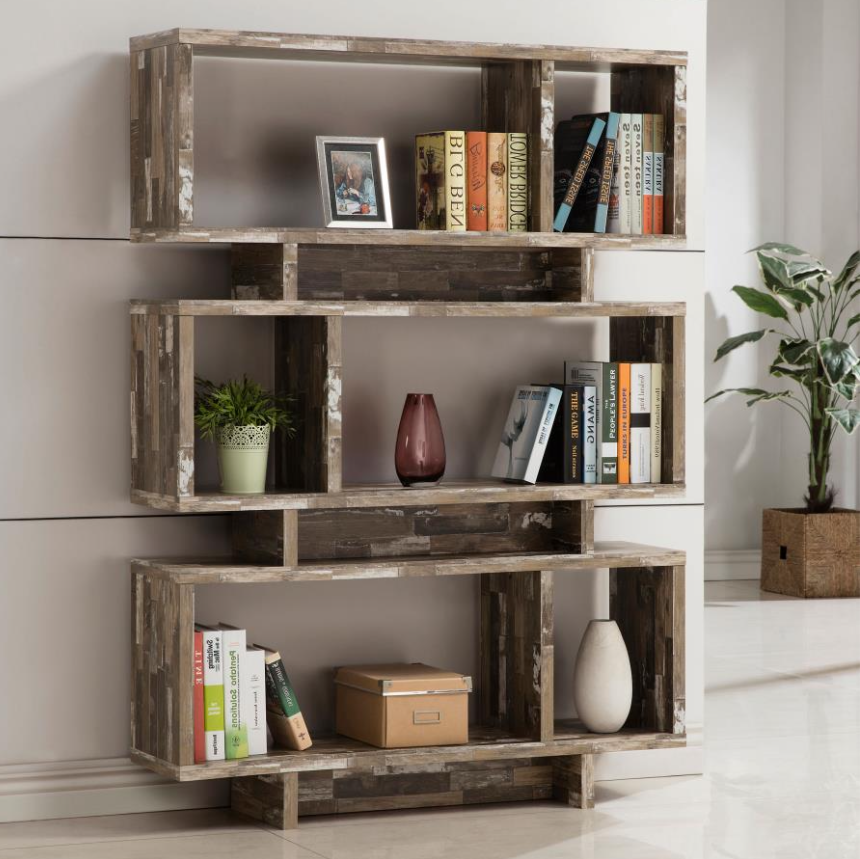 Reid Modern 3-Tier Open Back Bookcase in Salvaged Cabin