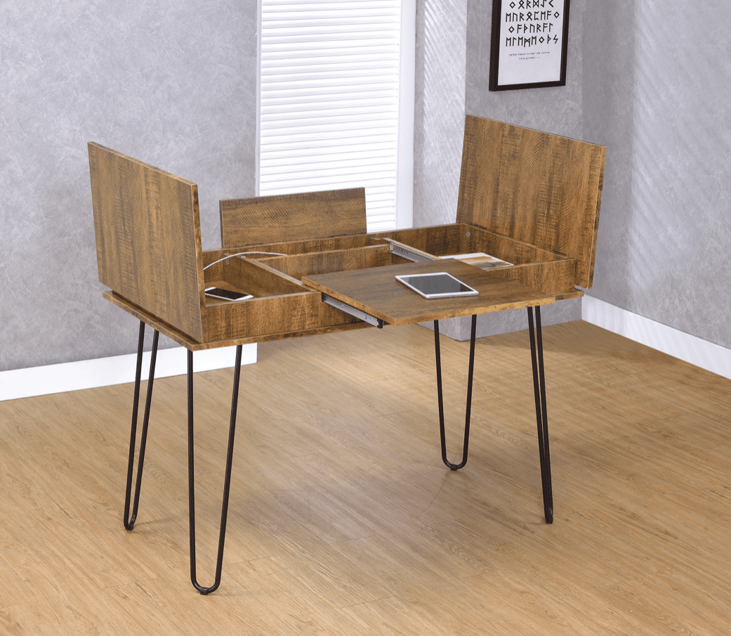 Sheeran Writing Desk With 4 Hidden Storages Rustic Amber