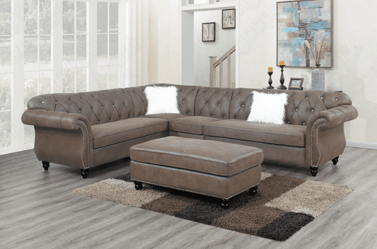 Celia Traditional Glam Sectional in Breathable Leatherette - Coffee