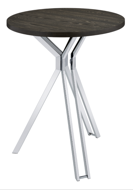 Edgerton Round Wood Top Bar Table Dark Oak And Chrome