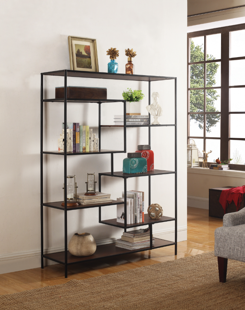 Asher 7-Shelf Geometric Bookcase Walnut