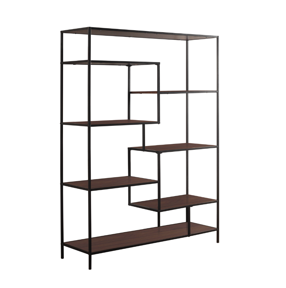 Asher 7-Shelf Geometric Bookcase Walnut