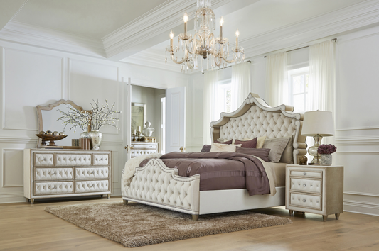 Antonella 7-Drawer Upholstered Dresser Ivory And Camel