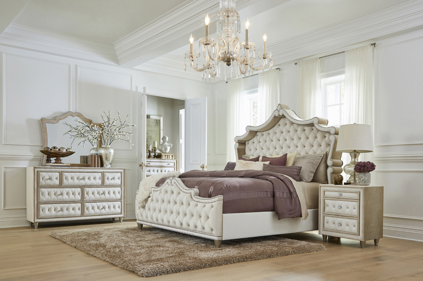 Antonella 5-Drawer Upholstered Chest Ivory And Camel