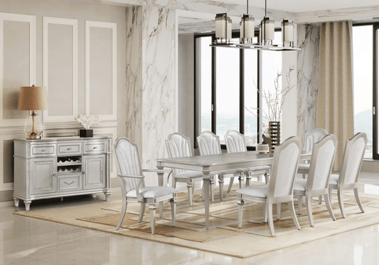 Evangeline 7-piece Dining Table Set with Extension Leaf Ivory and Silver