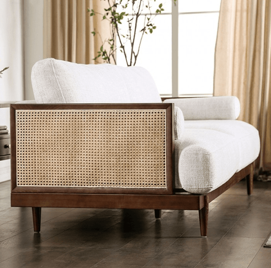 Alesund Mid-Century Modern Chair with Rattan Accents - Beige & Walnut