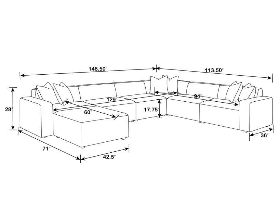 Hobson White Linen Sectional with Feather Seating & Stain Treated Fabric