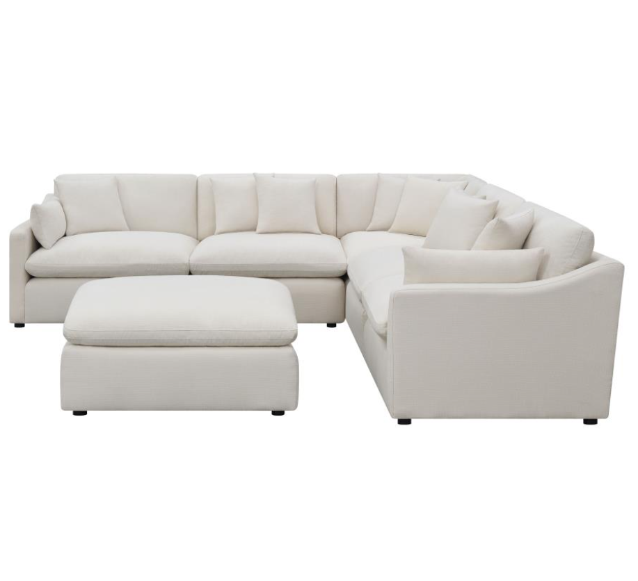 Hobson White Linen Sectional with Feather Seating & Stain Treated Fabric