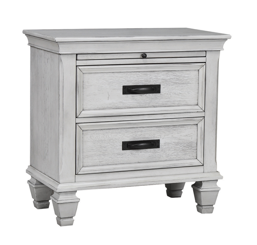 Franco II Modern Rustic Distressed White Finish King Storage Bed