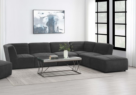 Sunny 6-piece Upholstered Sectional in Charcoal Boucle Fabric