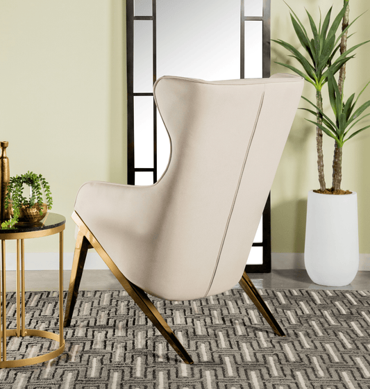 Transitional Style Accent Chair in Cream & Bronze