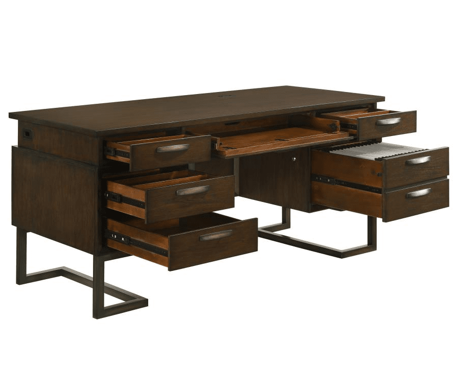 Marshall 6-drawer Executive Desk Dark Walnut and Gunmetal