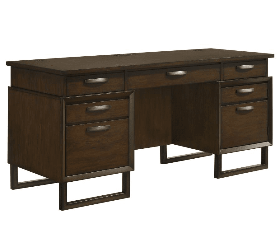 Marshall 5-drawer Credenza Desk With Power Outlet Dark Walnut and Gunmetal