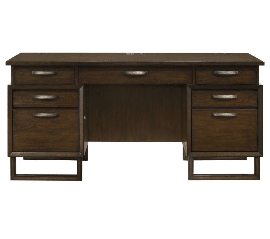 Marshall 5-drawer Credenza Desk With Power Outlet Dark Walnut and Gunmetal