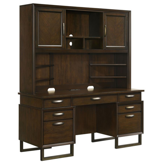Marshall 7-drawer Credenza Desk With Hutch Dark Walnut and Gunmetal