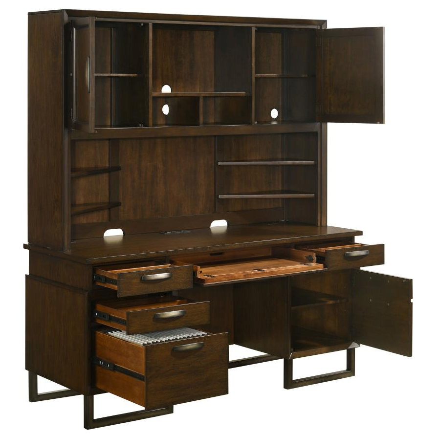 Marshall 7-drawer Credenza Desk With Hutch Dark Walnut and Gunmetal