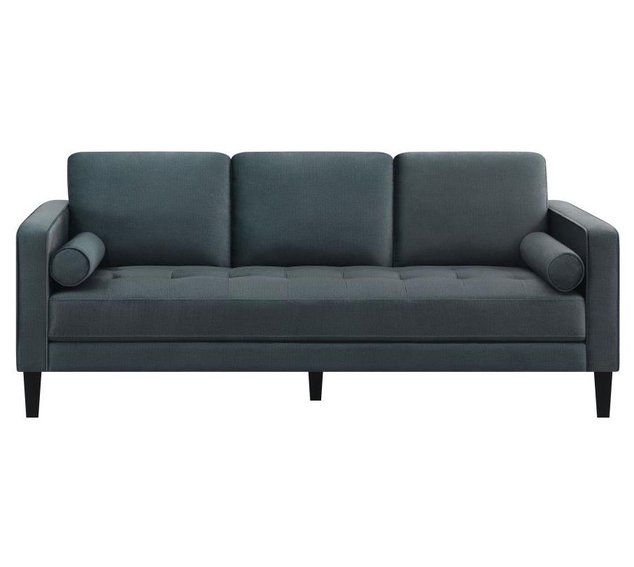 Gulfdale Dark Teal Velvet Sofa with Bolster Pillows